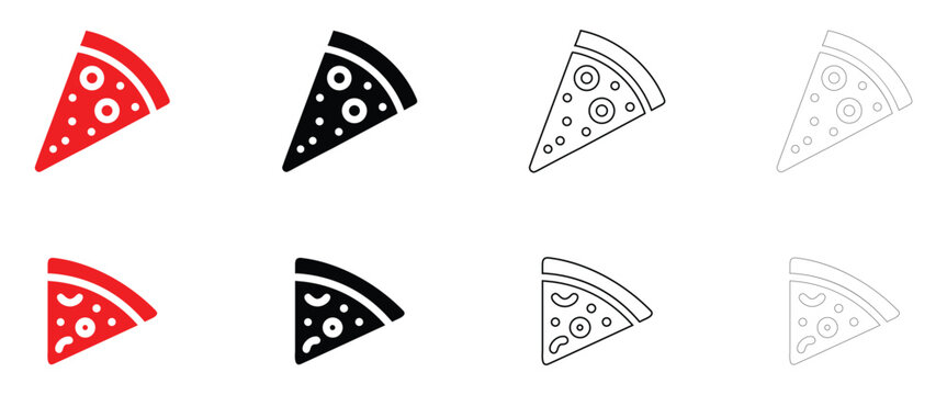 Pizza slice icon vector, pizza fast food symbol vector, silhouette and outline icon illustration