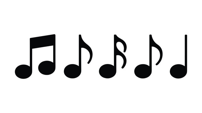 Black musical notes and rests on white background treble bass