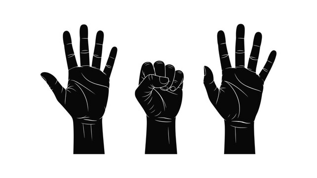 Black of three hands with thumbs up isolated on white background