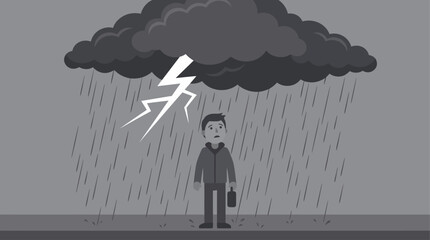 A man stands under a rainy storm. © Abhinaya Project