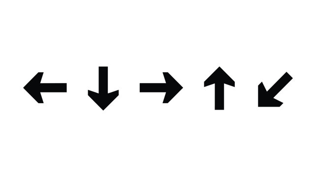 Black simple directional arrows pointing left down right and up with diagonal arrow