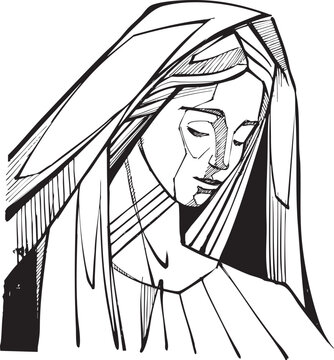 Face of Mary Hand Drawn Illustration