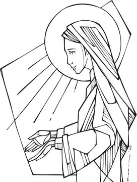 Virgin Mary Profile Sacred Portrait Illustration