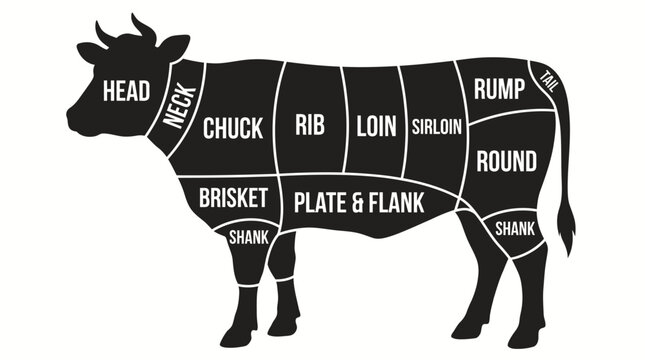 Cuts of beef diagram labeled.