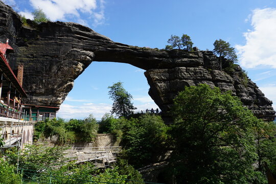 Prebischtor (Pravcice Gate or Pravčick&aacute; brana) is a landmark natural bridge and rock formation in the mountains of Bohemian Switzerland, Czech Republic.