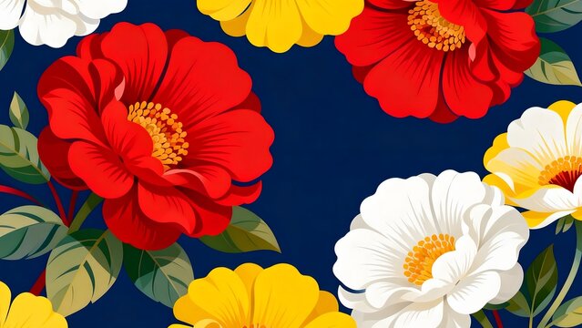 Colorful floral pattern with red yellow and white flowers