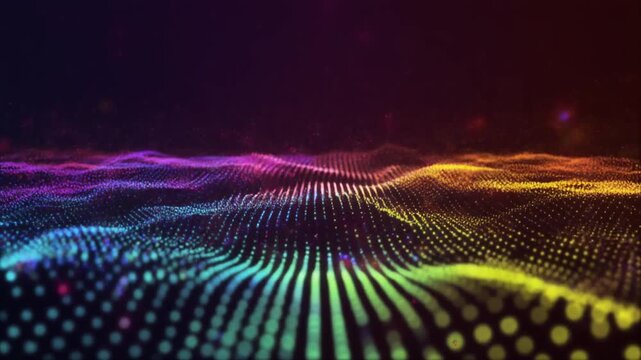 Dynamic Abstract Digital Waves of Glowing Particles Forming a Futuristic Data Visualization Background with Vibrant Gradients and Network Connections