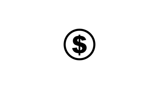 Simple White Dollar Video Animation on white Background 4k video animation.