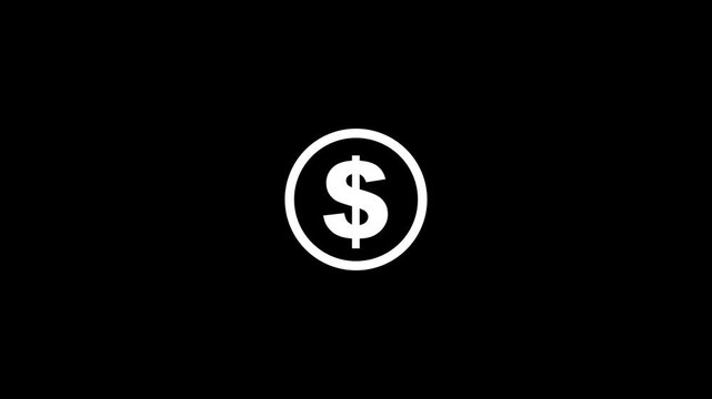 Simple White Dollar Video Animation on Black Background 4k video animation.