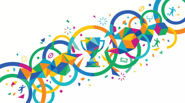 Vibrant colorful world cup abstract background with geometric shapes, trophy, and celebrating athletes, world cup 2026