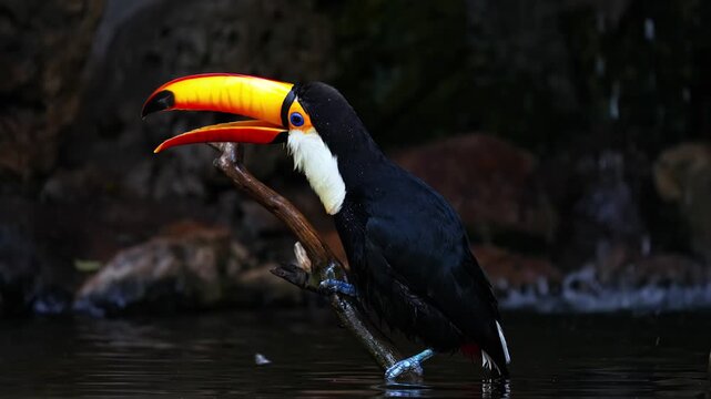 Toco Toucan with Vibrant Large Bill Perched on a Branch