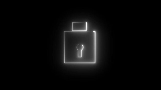 Neon glow security lock icon animation encryption privacy protection secret padlock icon on black background animation.