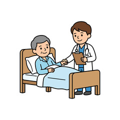 Obraz premium A caring doctor providing attentive medical consultation and support to an elderly patient recovering in a hospital bed, symbolizing dedicated healthcare