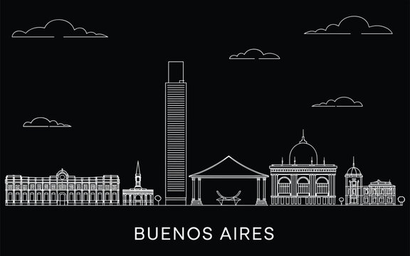 Black and white skyline of buenos aires with obelisk