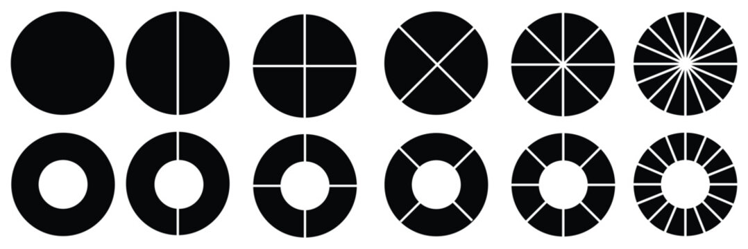 Circle division infographic icon set. Pie chart . Color pizza or donut round diagram. Infographic wheel segment and fraction. with white background EPS10