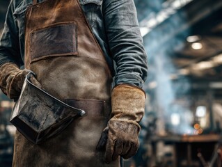 Fototapeta premium Skilled Welder in Heavy Duty Leather Apron