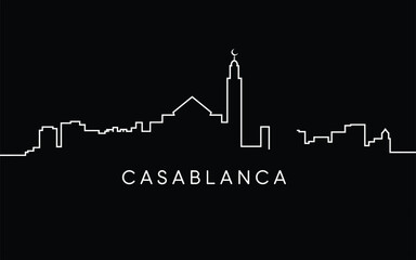 Fototapeta premium Minimalist black and white line graph with standing silhouette, casablanca text