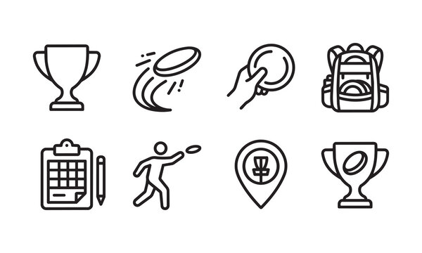 A set of line icons illustrating the exciting sports of ultimate frisbee and disc golf