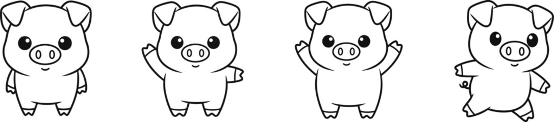 Fototapeta premium Baby pigs outline coloring book