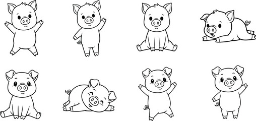Cute piglets poses coloring page © hafsa