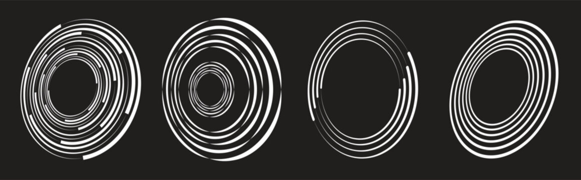 Circle dotted speed lines. Abstract round halftone circle frames, rotating dotted circle shapes. Big collection of round Logos.