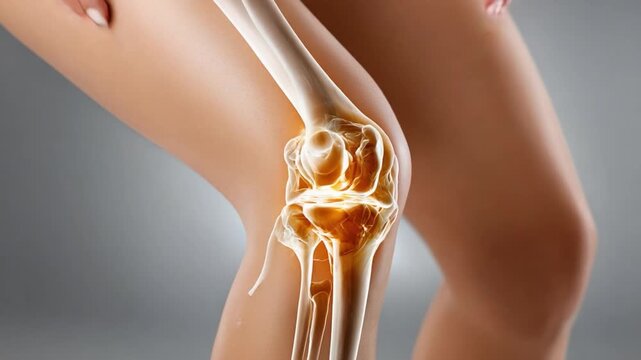 Human Knee Joint: An artistic representation of a human knee joint, showcasing its intricate skeletal structure and articulating bones, highlighting the importance of bone health and joint function.