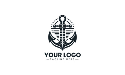 Fototapeta premium A nautical anchor with stylized structure is represented in minimalist black vector logo style