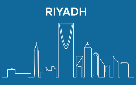 Minimalist skyline of riyadh with kingdom tower and skyscrapers