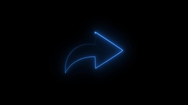 Glowing neon share icon animation with curved arrow on a black background. Neon share icon for all social media communication.