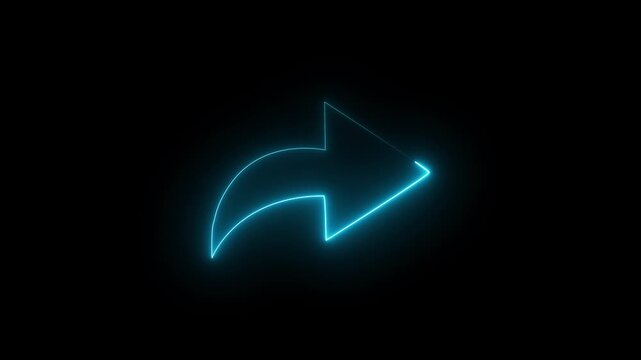 Glowing neon share icon animation with curved arrow on a black background. Neon share icon for all social media communication.