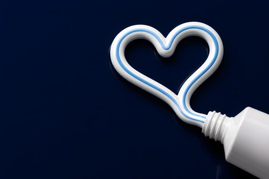 Toothpaste Squeezed into Heart Shape on Dark Blue Background