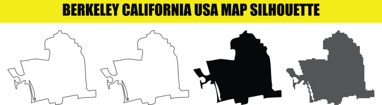 Berkeley california usa map silhouette outline filled dotted and filled outline vector.