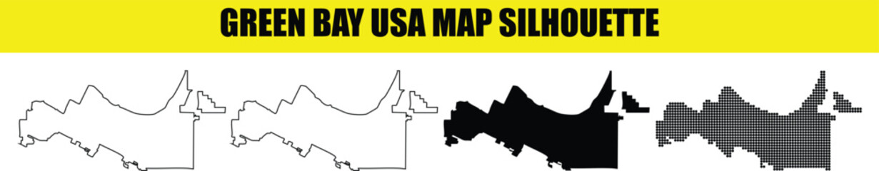 Green bay usa map silhouette  vector geographic contour for your designs  black and white images with dots pattern. © Md Asif Shahnaoaz