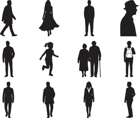 Set of diverse people silhouettes including corporate professionals children and senior citizens isolated on white background © MstRowshan