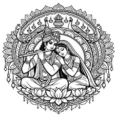 Elegant Traditional Illustration Of Hindu Deities Playing Musical Instruments Together © designerapu