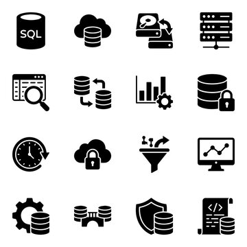 Database And Security Flat Icons Set On White Background