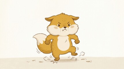 Naklejka premium Cute cartoon squirrel stomps its foot, showing anger with puffed cheeks and clenched fists