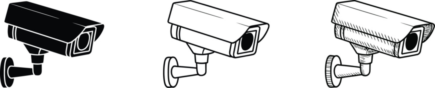 CCTV Security Surveillance Camera Icons Featuring Protection Systems, Monitoring Technology, Safety Control, and Access Security