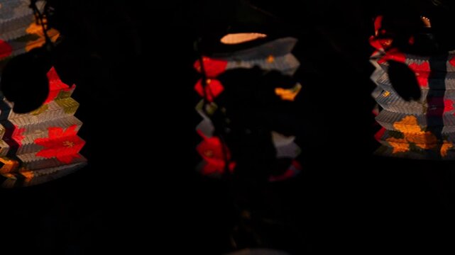 vesak lanterns glowing at night during buddhist festival