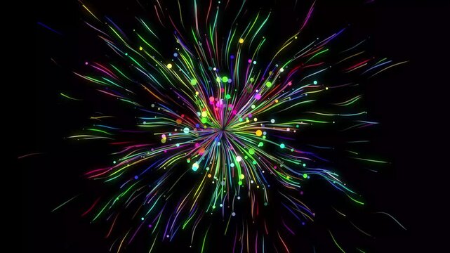 Radial colorfull anime speed line light burst tunnel animation with glowing speed streaks and futuristic technology motion on deep black background, seamless loop in ultra HD 4K