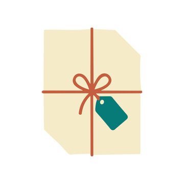 Gift tag with red string bow.