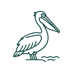Fototapeta premium Pelican Bird Standing on Water Shore.