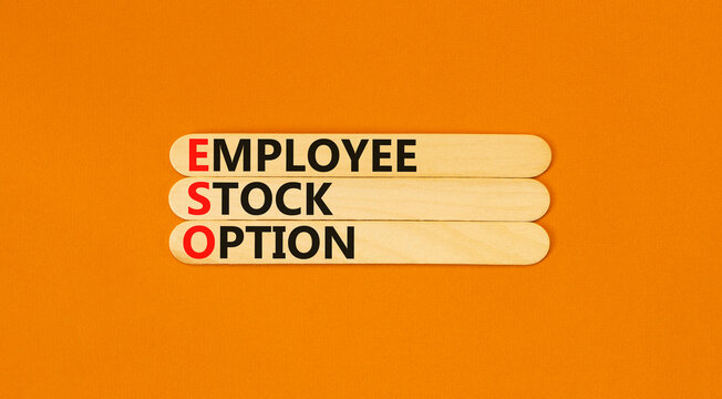 ESO employee stock option symbol. Concept words ESO employee stock option on beautiful wooden sticks. Beautiful orange background. Business ESO employee stock option concept. Copy space.