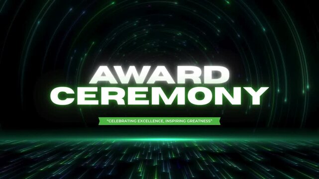 Award Ceremony Title Screen: An electrifying title screen announces an Award Ceremony, set against a backdrop of swirling green lights and a futuristic, particle-filled ground effect.