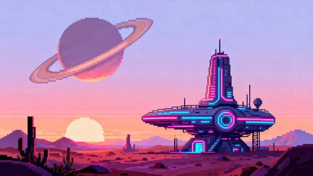 Futuristic scifi structure with planet