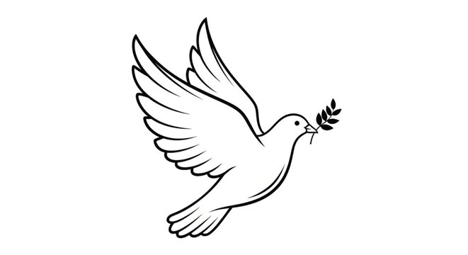 White dove with olive branch flying.