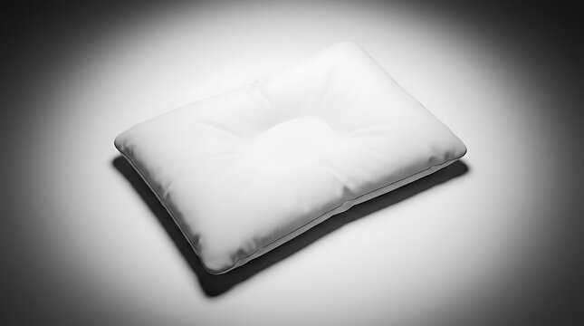 Isolated rectangular baby pillow with soft white fabric texture featuring central depression for head support comfort