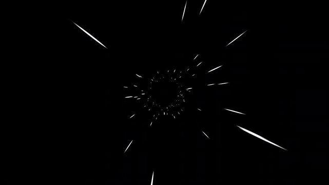 Dynamic abstract warp speed tunnel animation with colorful light streaks rushing from the center into deep space. Futuristic hyperspace travel effect, sci fi star field motion background.