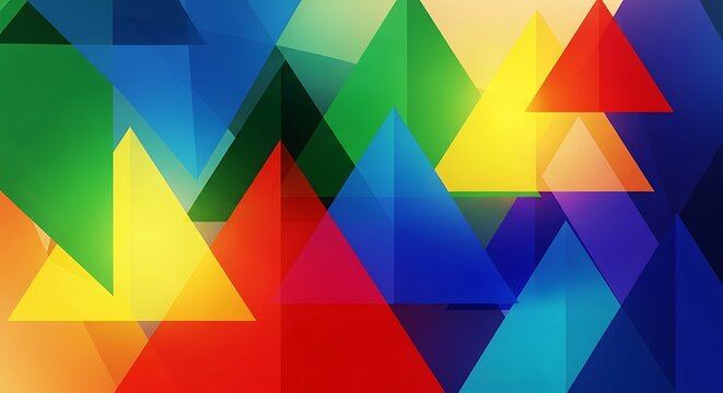 Vibrant Overlapping Polychromatic Triangles Abstract Geometric Pattern Background.