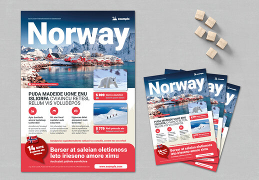 North Travel Style Flyer Layout with Red and White Elements